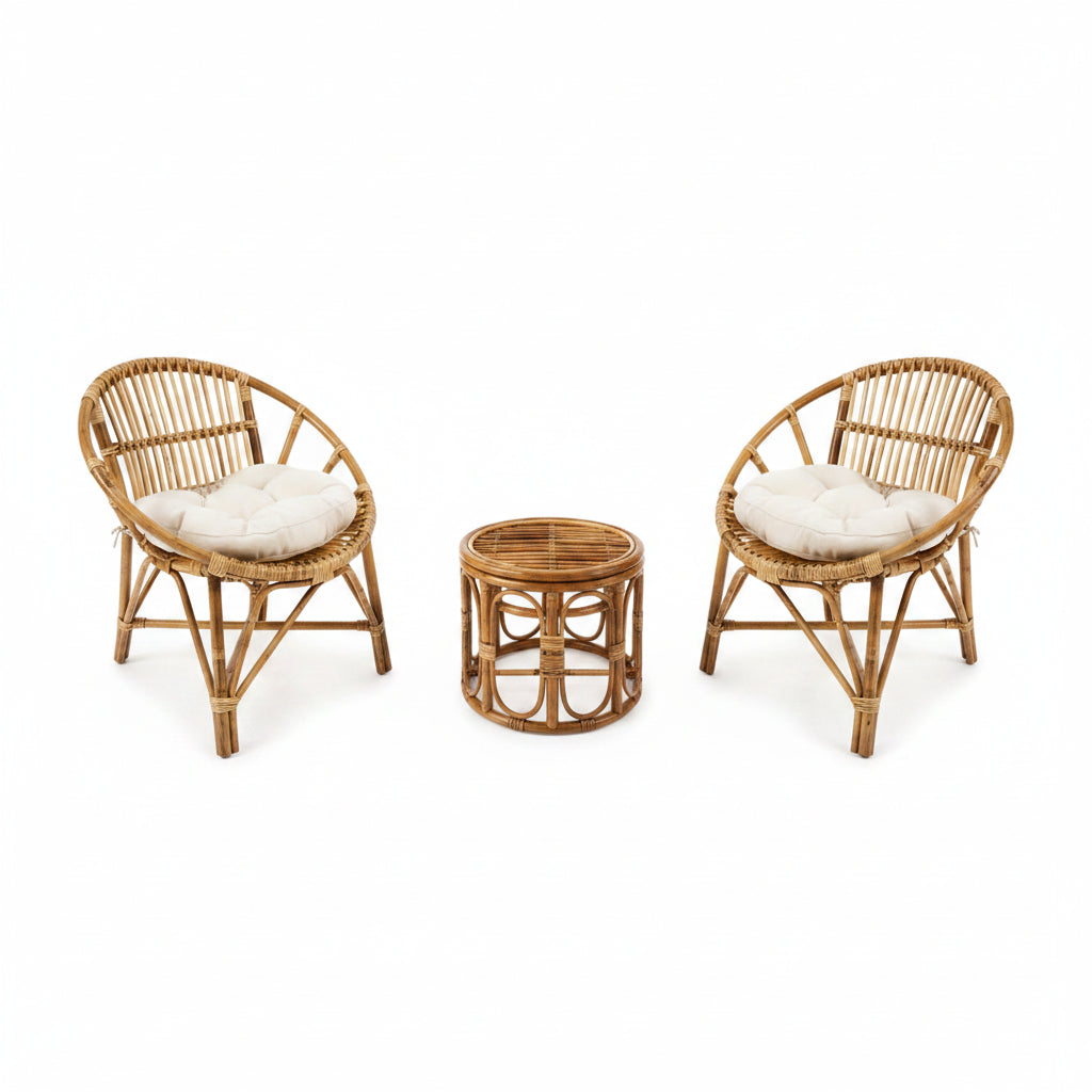 Premium Bamboo Chair Set with Table, Kursi, Garden Chairs with Table, Chairs for Living Room, Home, Bedroom, Kitchen, Office, Outdoor & Garden, Set of 2 Chairs and 1 Table