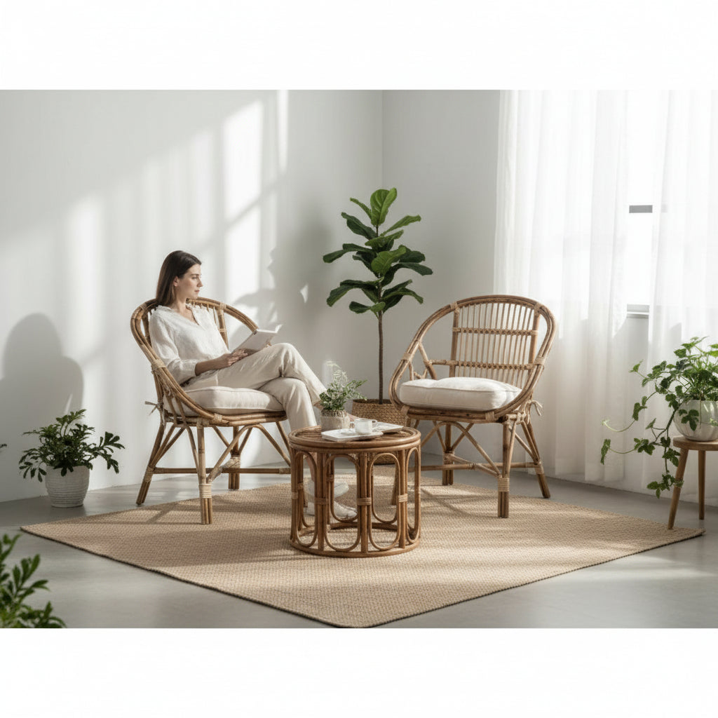 Premium Bamboo Chair Set with Table, Kursi, Garden Chairs with Table, Chairs for Living Room, Home, Outdoor & Garden, Set of 2 Chairs & 1 Table.