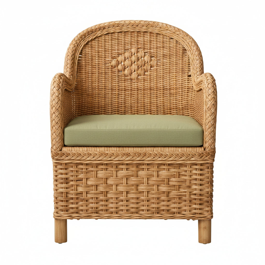 Cane Weaving Chair (Brown) with Cushion | Kursi for Adult | Chairs for Home, Dining Room, Bedroom, Kitchen, Living Room, Office & Garden